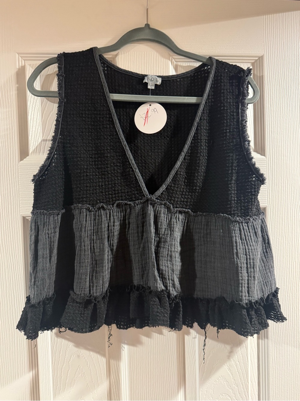 POL Black Textured Layered V-Neck Tank Top